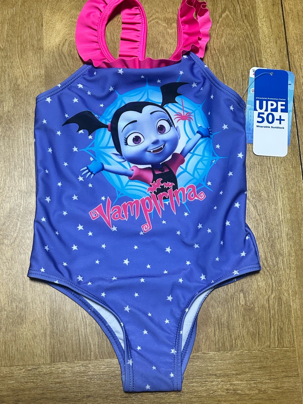 Girls' Purple Disney Vampirina One-Piece Swimsuit with Pink Straps - UPF 50+